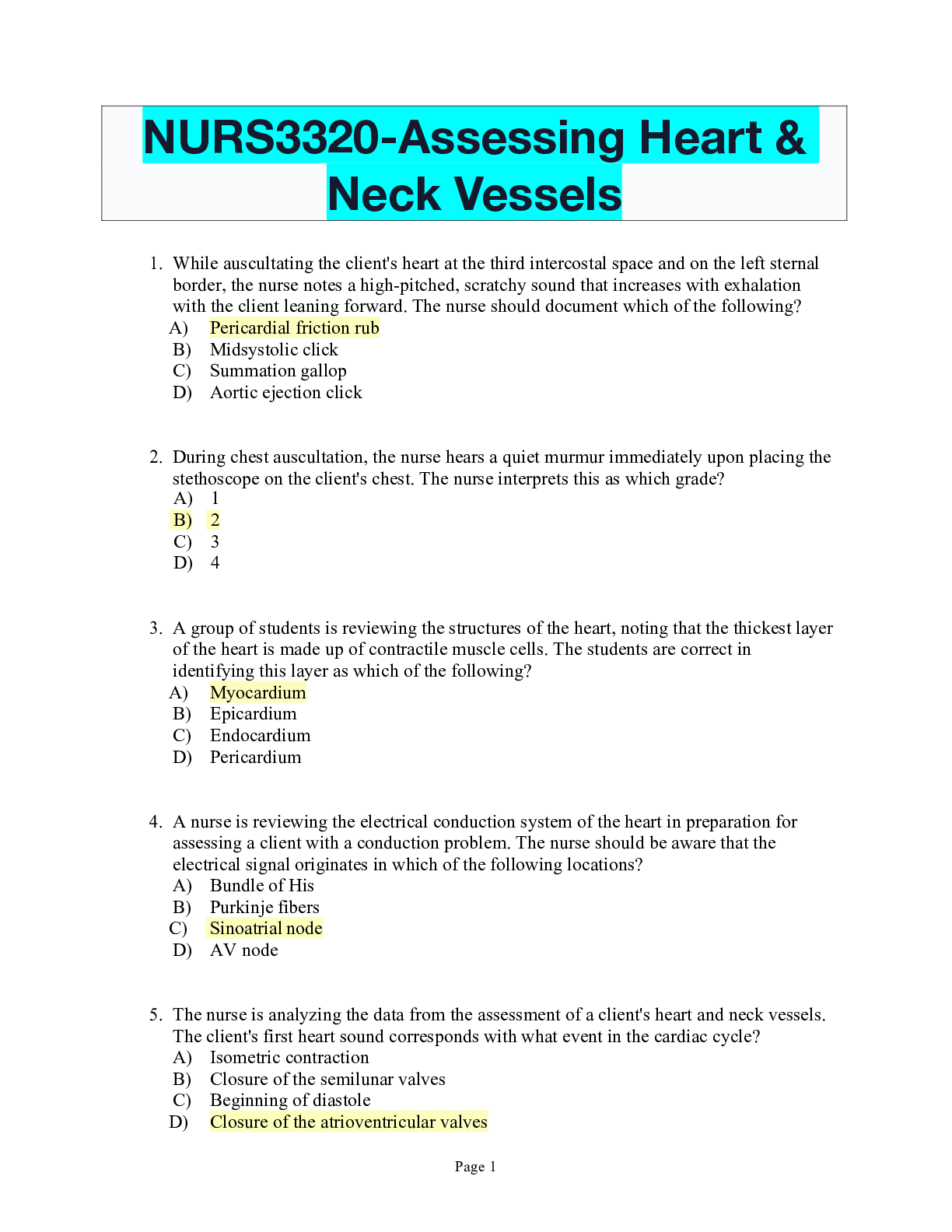 Preview image of NURS3320-Assessing Heart & Neck Vessels document